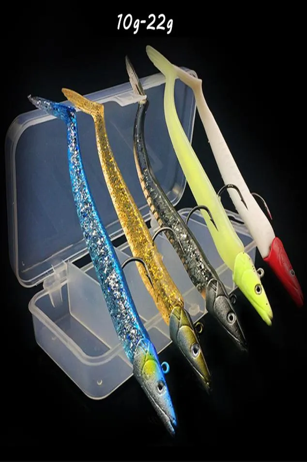 5pcsbox 3D Eyes 5 Colors Mixed 11cm 10g16g19g22g Soft Baits Lures Jigs Hook Fishing Hooks Fishhooks Pesca Tackle FS411051501