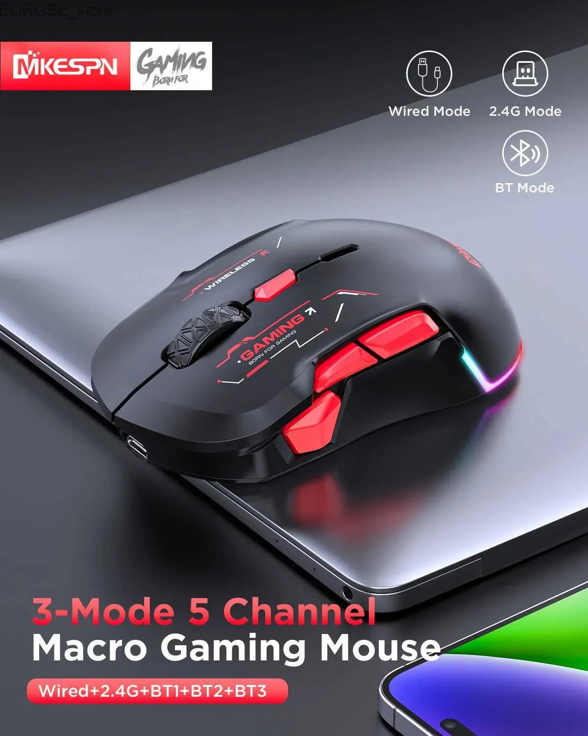 Мыши Wireless 10000DPI Macro RGB Gaming Mouse 10 Программируемые клавиши.