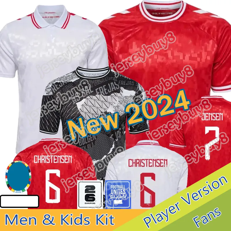Danemark Football Jersey 2024 Nouveau 2025 Équipe nationale 24 25 Soccer Shirt Men Kids Kit complet Set Home Red Away White Men Uniforme Christensen Jensen Eriksen Dolberg