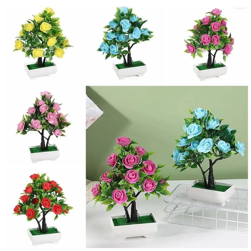 Decorative Flowers Foam Rose Artificial Bonsai Multicolor Desktop Ornament Lifelike Pot Plants Home Decoration Party Supplies