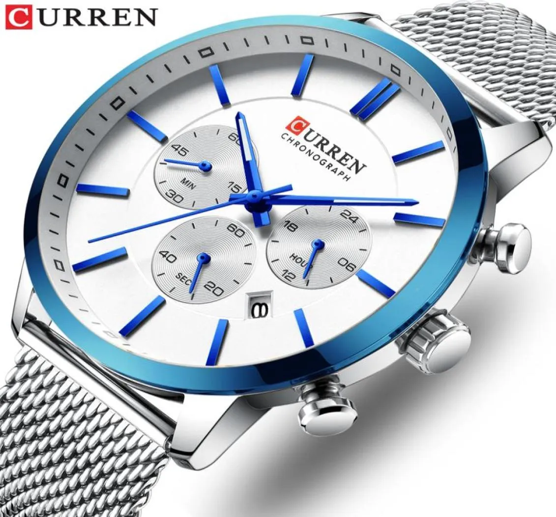 Curren Watch Mężczyzn Modne Zatrzymania Business Men039s swobodne wodoodporne kwarcowe zegar na rękę Niebieski zegar stalowy Relogio Masculino CJ19121783755