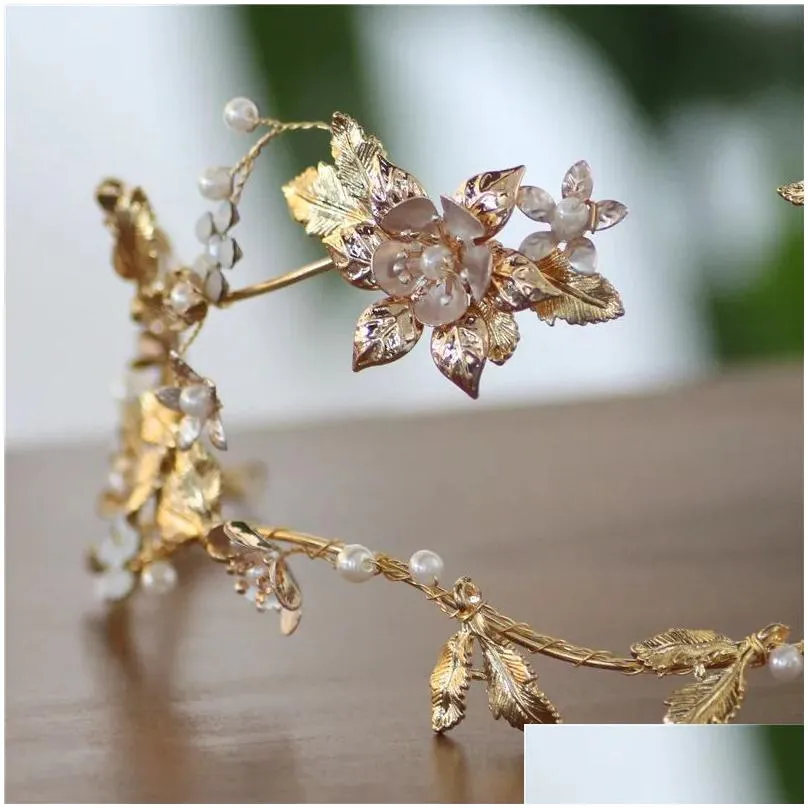 Oorbellen armband sieraden gouden kleur blad bloemen tiara haar kroon strass accessoires handgemaakte bruids hoofdband dames feest headpiec dhdet