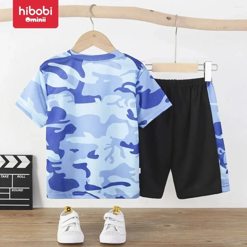 Kläder sätter hibobi 2-stycke barnpojke kamouflagemönster kort ärm t-shirt lapptäcke shorts