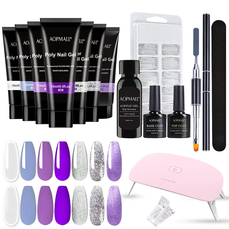 Dresses 7 Colors Poly Nail Gel Kit with Matte Top Coat Uv/led Soak Off Gel Nail Polish Set Gel Polish for Nail Diy Art Salon