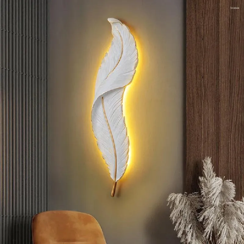 Wall Lamp Modern White Feather Light Living Room Decoration Led Bedside Background Bedroom Decor Sconce