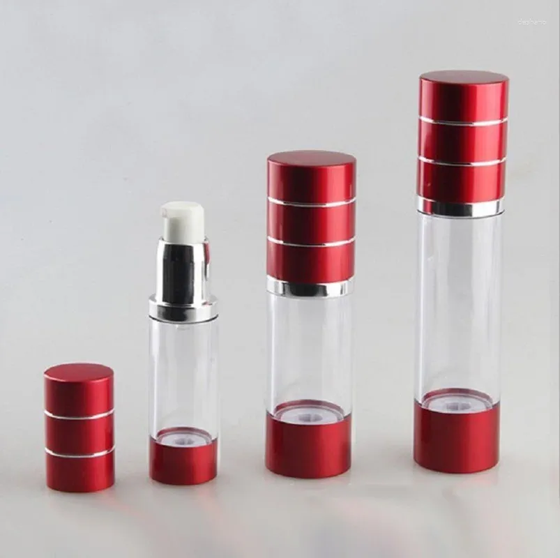 Бутылки для хранения 15 мл Красный пластик/алюминиевый лосьон для бутылок насоса/эмульсия/сыворотка/отбеливание