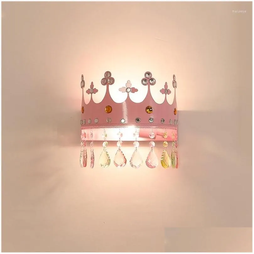 Wall Lamp Childrens Room Bedside Lights Colorf Crystal Crown Cartoon Creative Boy Girl Baby Decor Lamps Led Drop Delivery Home Garden Otj0N