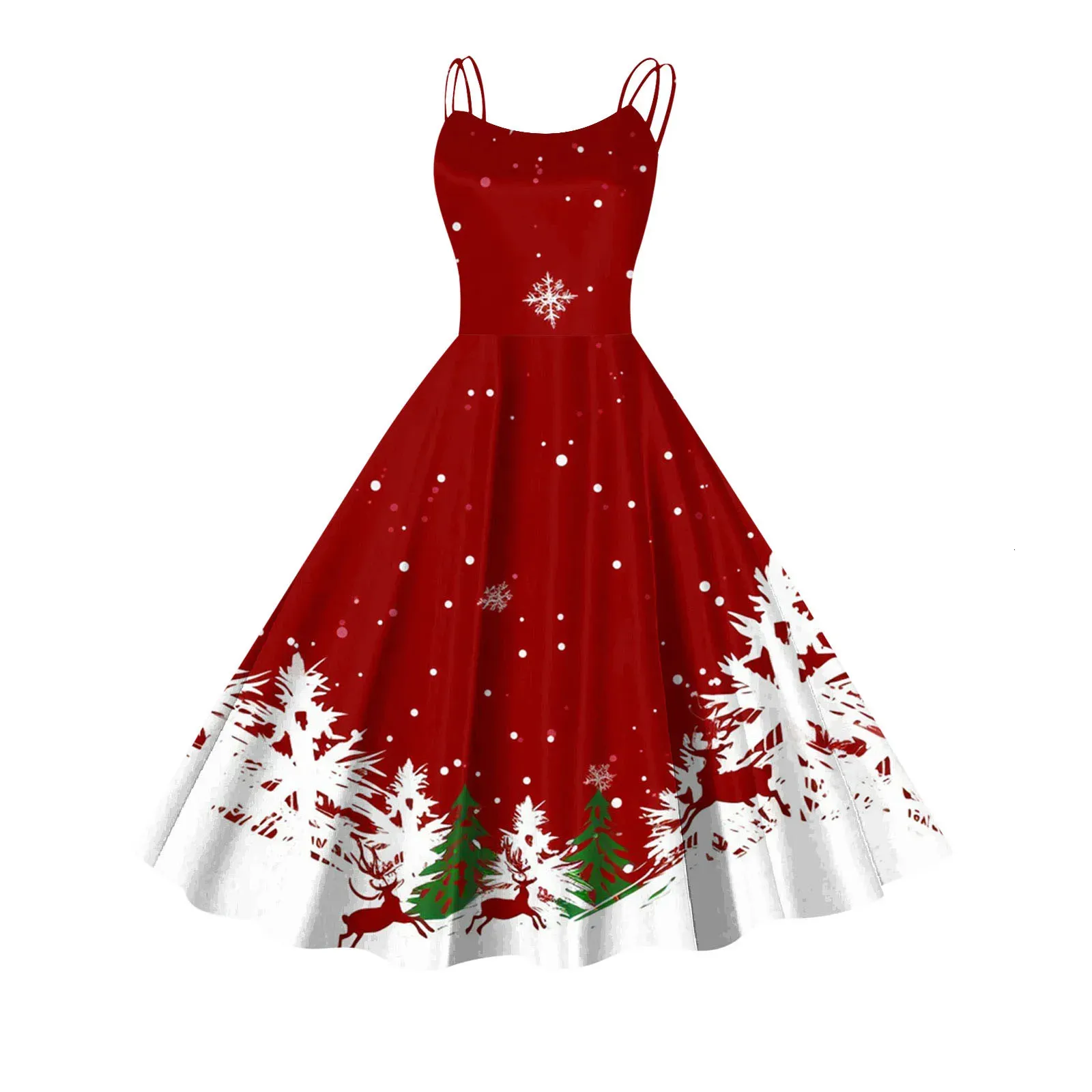 Vintage Pleated Swing Hem Christmas party dress - Cute Printed Sleeveless Suspender Fit for Women - Perfect for Winter Christmas (Style 241107) Vintage Pleated Swing Hem Christmas party dress - Cute Printed Sleeveless Suspender Fit for Women - Perfect for Winter Christmas (Style 241107)