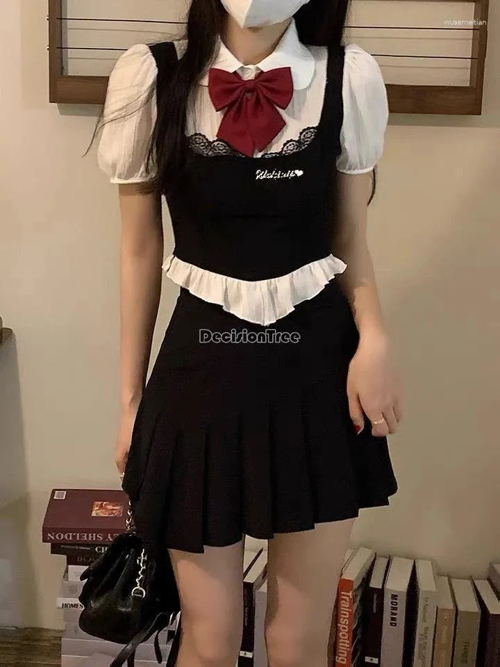 Clothing Sets 2024 College Style School Uniform Sexy Set Sailor Collar Patchwork Top A-line Pleated Skirt Sweet Girl Daily