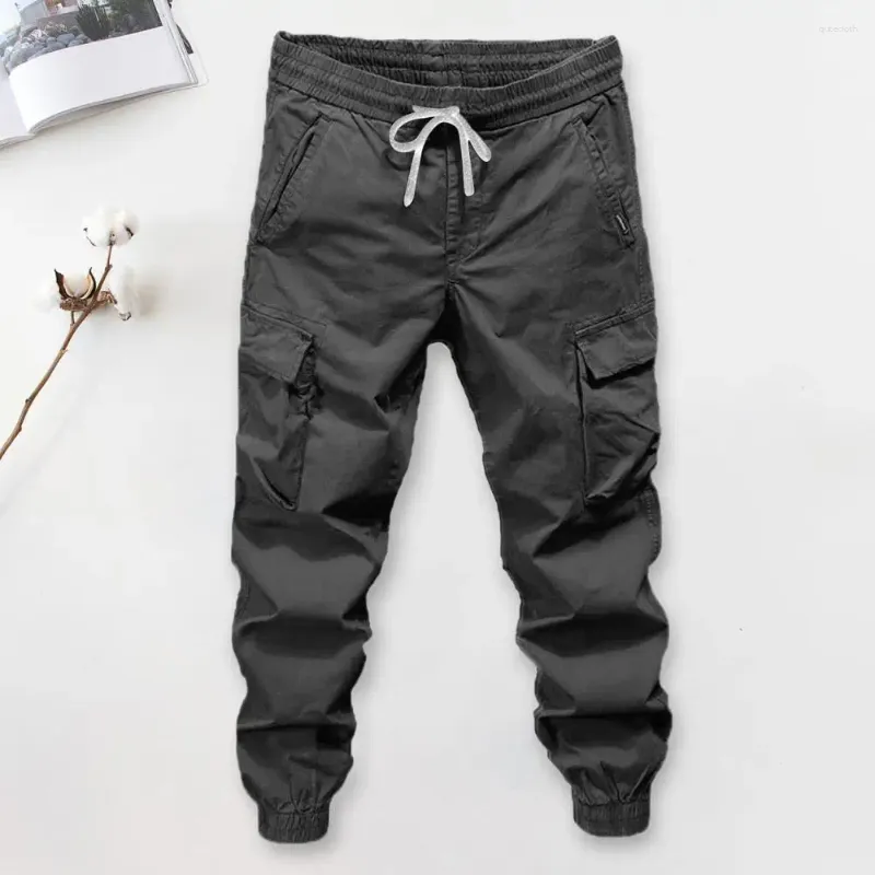 Herenbroeken mannen vracht lente/herfst met elastische taille trekkoord multi-pocket outdoor sport broek voor streetwear