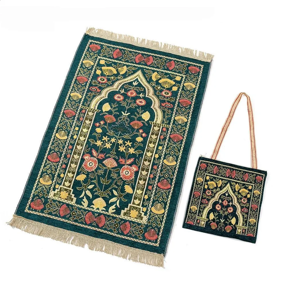 1pcs мусульманское поклонение коврика молитва одеяло на кисточку путешествие Chenille Rug Исламское украшение Ислам Ислам Ковер Портативный с сумкой для хранения 240403