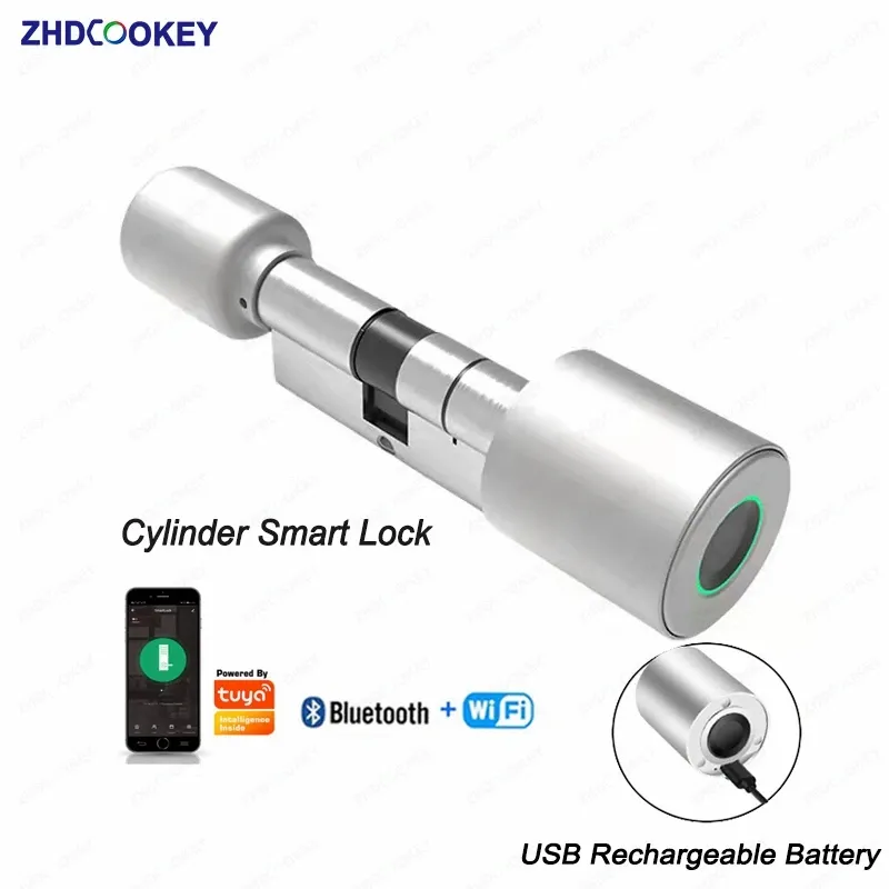 Zamknij inteligentny cylinder blokada Tuya 70 mm elektroniczna aplikacja Bluetooth zdalny biometryczny blokada odcisków palców zabezpieczenia zabezpieczenia domu