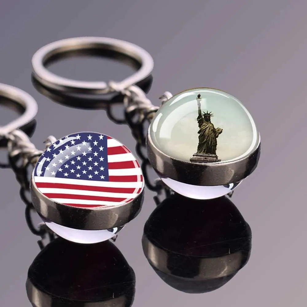 Keychains Lanyards Independence Day Keychain Statue of Liberty 4 juillet Bijoux Double face Ball Ball Pendant Q240403
