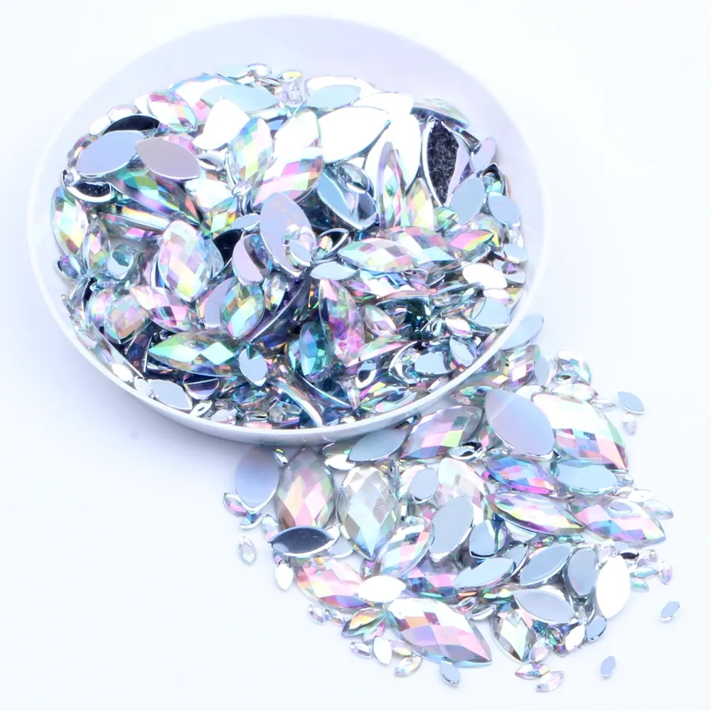 Flaskor 10000 st 4x8mm ab färger flatback Marquise Earth Facets Acrylic Rhinestone 3D ädelstenar Strass High Shine Diy Nail Art Decorations