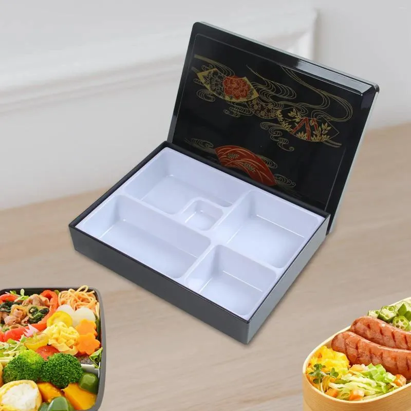 Dinnerware Japanese Bento Box Snack Serving Tray With Lid White And Black Lunch For Sushi Rice Sauce Restaurant Picnic Business