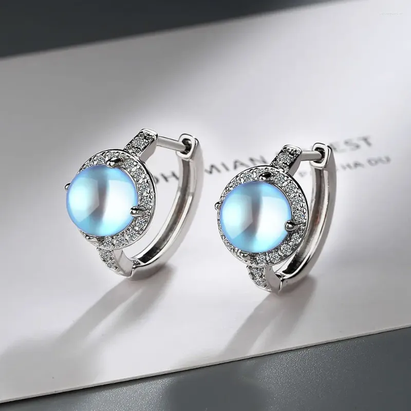 Boucles d'oreilles étalon Round Round Moonstone Sparkling Hoop For Women Small Circle Hoops Engagement de mariage Cadeaux de bijoux fins