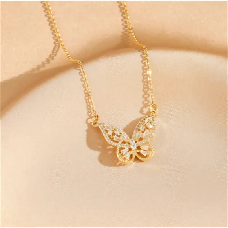 Luxe volledige diamant zirkoon holle vlinder ketting met vlinder oorbellen sieraden set driedimensionale vlinder kraag ketting oorbellen