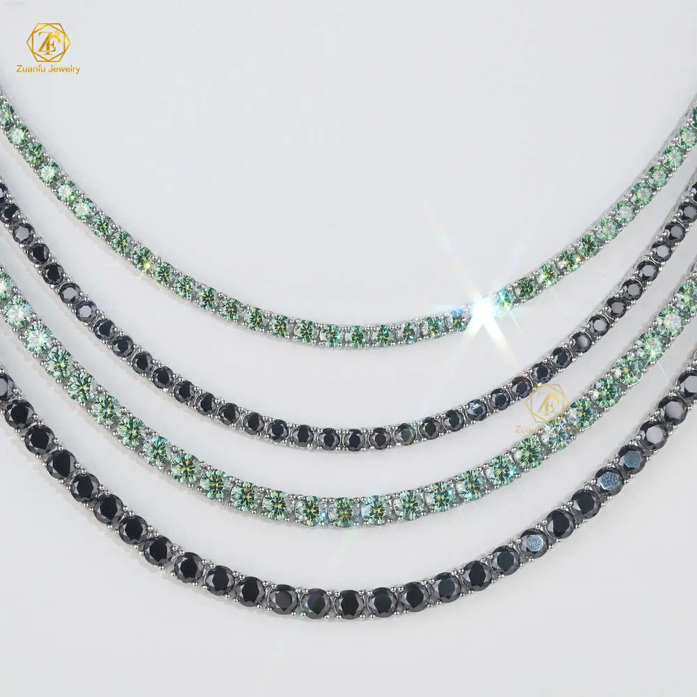 Luxury Factory Price Tennis Chain 3mm 4mm Black Blue-green Moissanite Diamond Necklace Jewelry Fancy Moissanite Tennis Necklace