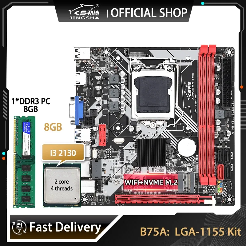 Cartes mères B75 LGA 1155 Kit de carte mère ITX avec processeur Core i3 2130 et Mémoire DDR3 8 Go B75 Placa MAE Set Support WiFi NVME M.2 B75A