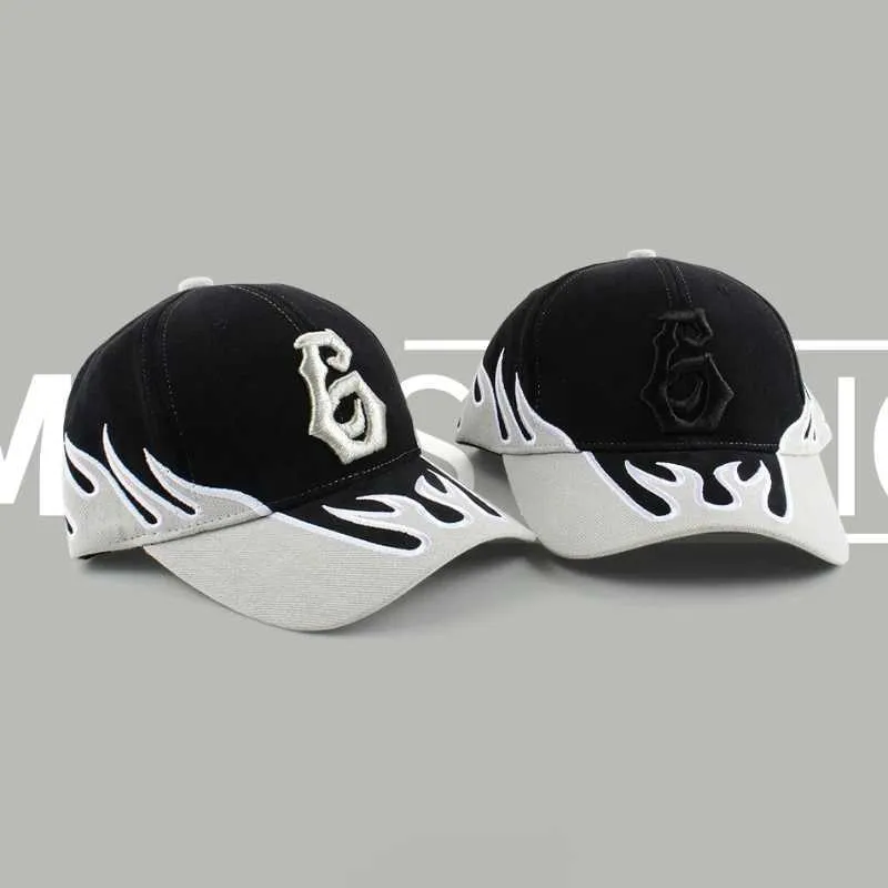 Ball Caps Fire Borduurwerkpet Hip-hop hoed vrouwen mannen katoen verstelbaar honkbal outdoor coole dame mannelijke zon vlam Q240403