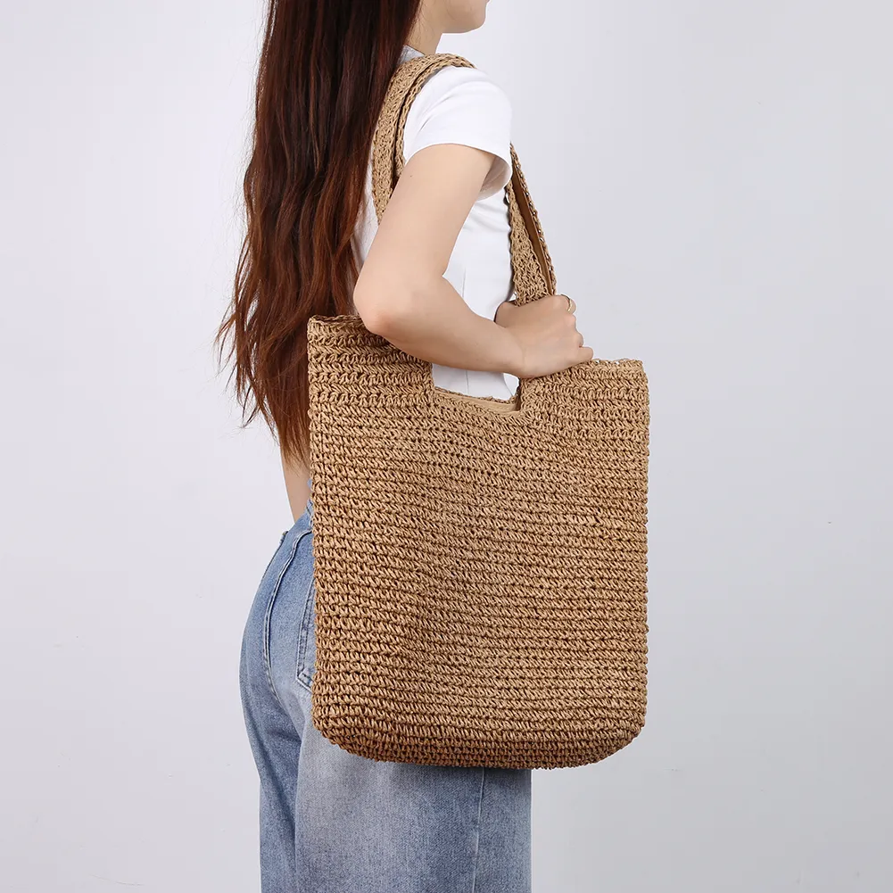 Handmade Woven Straw Tote Bag - Large Capacity Summer Beach Purse ...