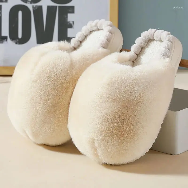 Slippers Cotton Women's Home Winter Shoes Plush Woman Flip Flops Thick Bottom Plus Velvet Warm And Non-slip