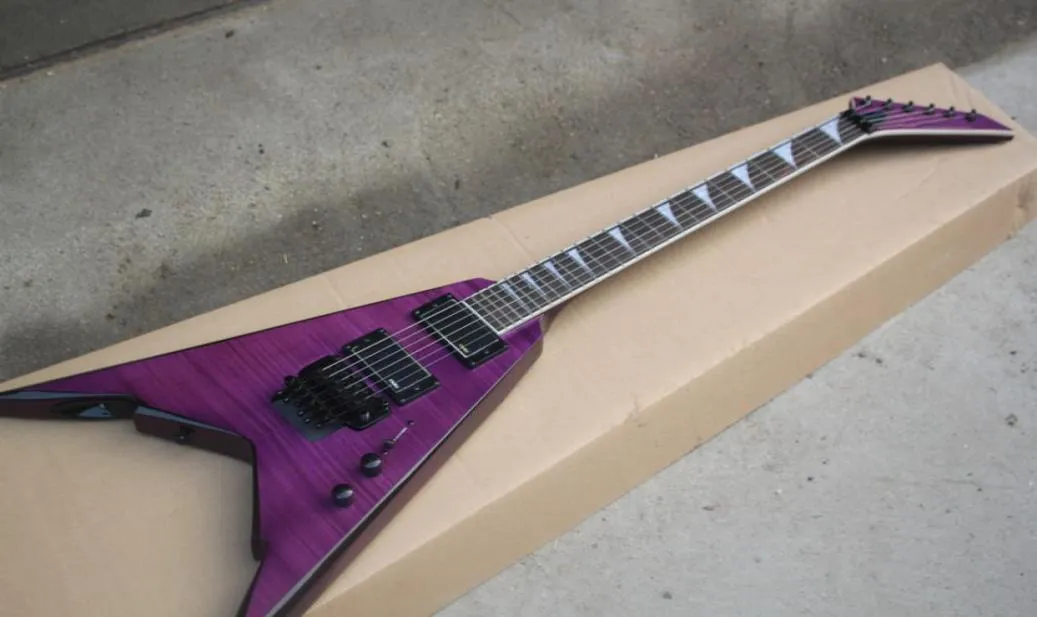 24 Frets Tremolo Bridge Purple Body Electric Guitar with Black hardwareActive CircuitFlame Maple Veneercan be customized2874673