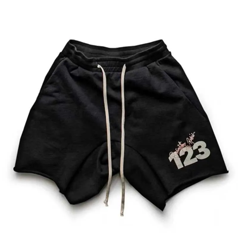 Men's Shorts Black RRR123 High Street Loose Fit Athletic Shorts 5 Points 1 1 Washed Printed Drawstring Mens Womens Shorts J240402