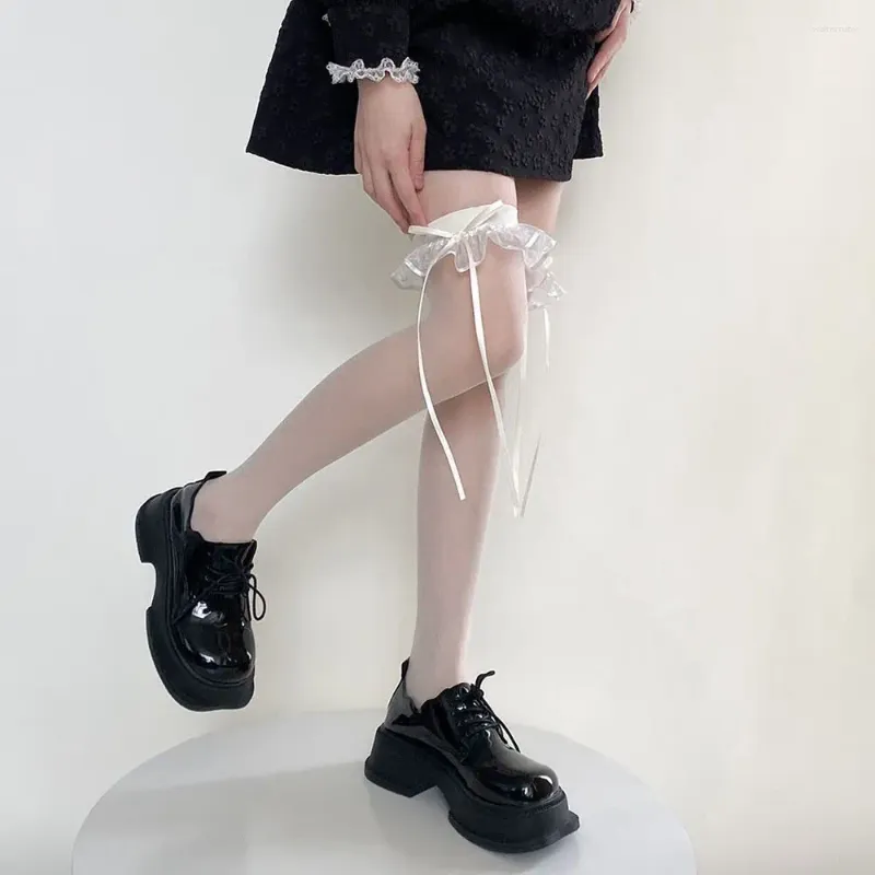 Kadınlar SOCKS Japon Balletcore Yay Dantel Çorapları Diz Nefes Alabilir Yüksek Tüp Cosplay Kostümleri Kadın Çorabası