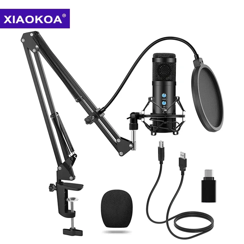 Microphones Xiaokoa USB Computer Microphone Kit Condenser Professional Podcast Mic för PC Phone Karaoke YouTube Studio Inspelning MikroFon