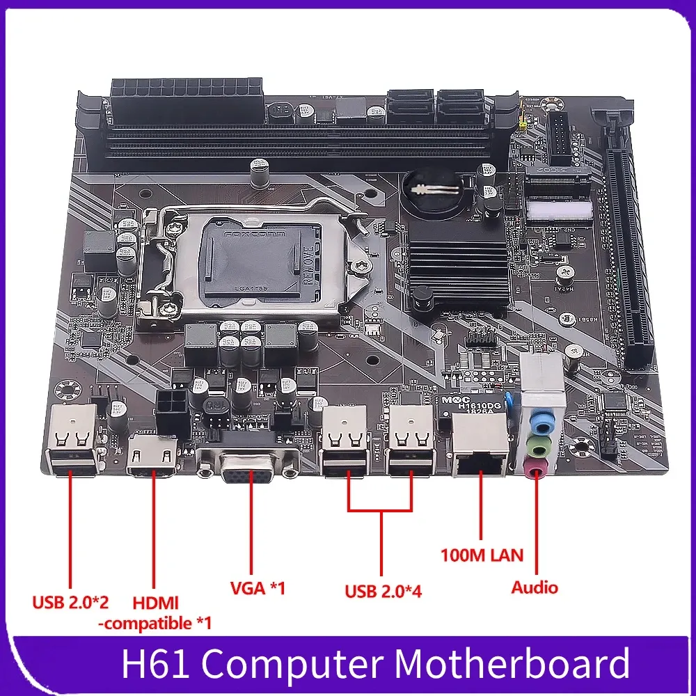 Moderbrädor H61 Computer Motherboard DDR3 Memory 16GB LGA1155 Desktop Motherboard M.2 NVME PC Motherboard Core i3 i5 i7 CPU RJ45 SATA USB2.0