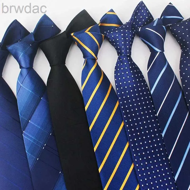 Ties cravatte da 8 cm in poliestere jacquard a strisce a strisce all'ingrosso da uomo 7 cm Business cravatta casual blu nero blu 240407