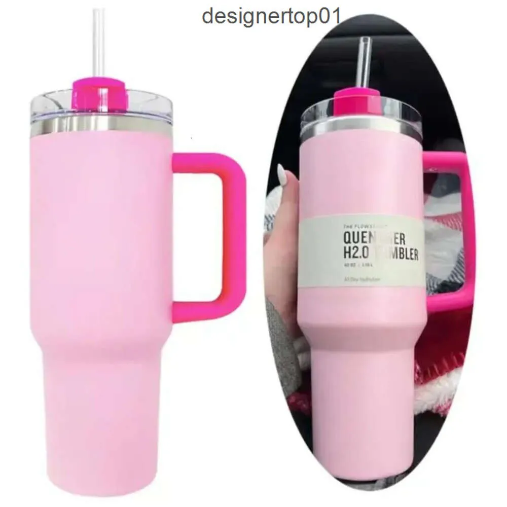 Stanleness Pink Flamingo avec bouteilles d'eau 40 oz Tye Dye extincteur H2.0 tasses à café Camping Camping en acier inoxydable gobelets avec poignée en silicone 0L91