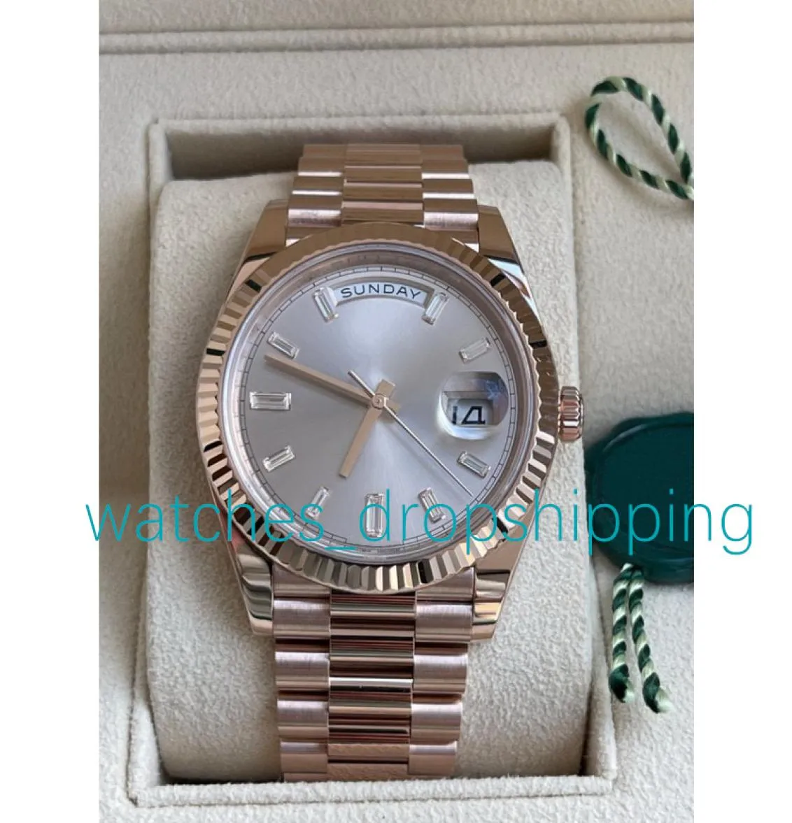 Herenhorloges 41 mm Rose Gold Daydate Lens Tijdschaal Gescuiteerde bezel ST9 Automatische mechanische beweging roestvrijstalen saffierglas 3841003