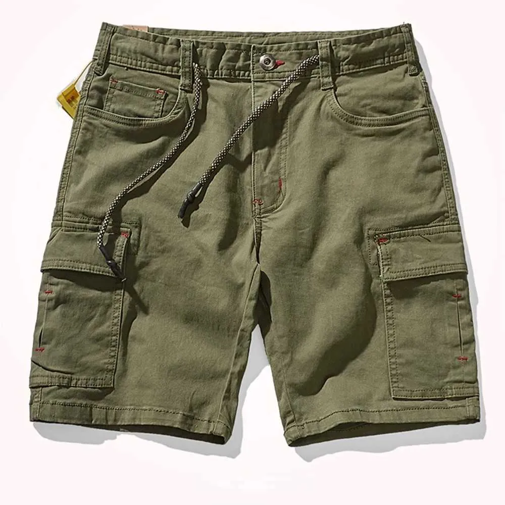 Men's Shorts Summer Army Green Goods Shorts Mens Fashion Multi Pocket Outdoor Cotton Elastic Knitted N-shaped Retro Casual Pants J240407