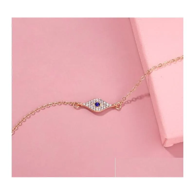 Anklets Blue Eye Crystal 14K Gold Sier Plated Ankle Bracelet White Cubic Zirconia Foot Chain Evil Jewelry Drop Delivery Dhyxs