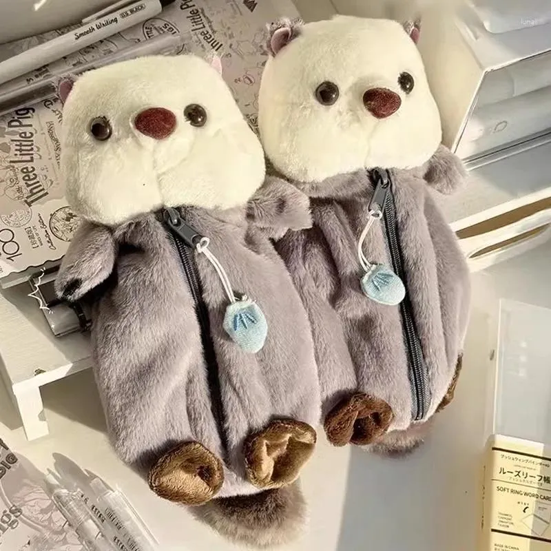 보관 가방 플러시 연필 케이스 SEA OTTER PEN 가방 만화 화장용 대용량 문구 선물 학생을위한 kawaii pouch