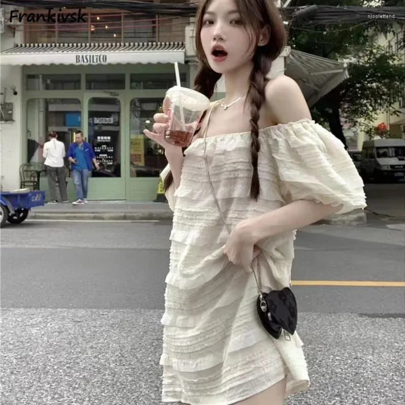 Party Dresses Multilayer Women Short Sleeve Princess Dreamy Korean Style Chic Fashion Sweet Kawaii All-Match Daily Streetwear Summer