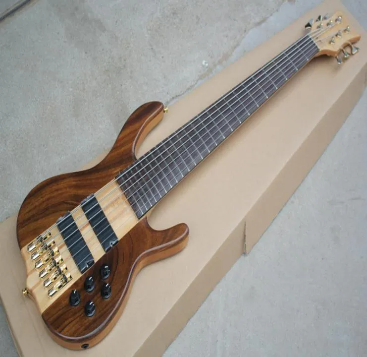 New Factory Custom 6 strings Neckthrubody Electric Bass Guitar with Active Circuit2 pickupsGolden Hardwareoffer customize3740407