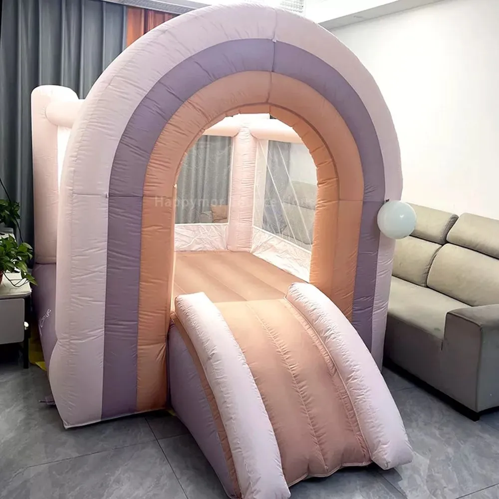 3MLX3MWX2.5MH (10x10x8.2ft) Commercieel regenboog opblaasbaar bounce huis met schuifstuitend kasteel met ventilator voor kinderen verjaardagsfeestje