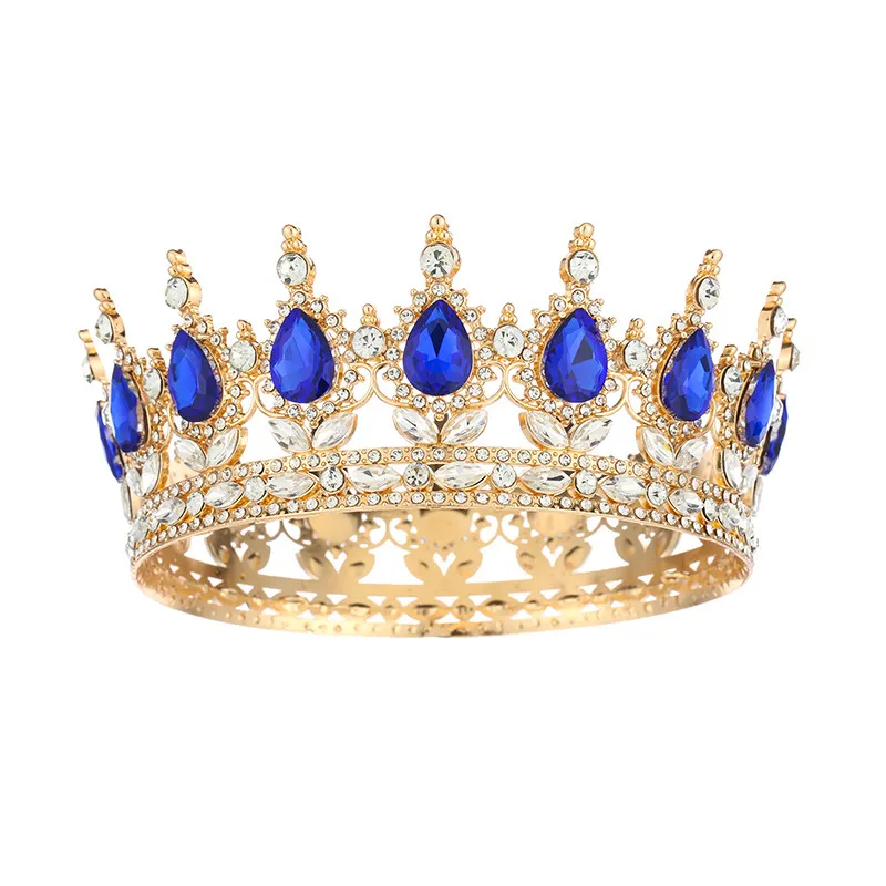 Bridal Tiara Baroque Gold Headband: Vintage Sapphire Crystal  display picture 1