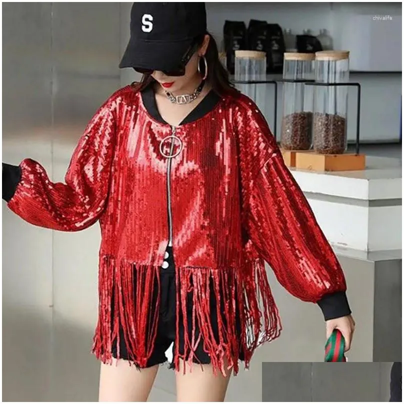 Stage Wear Mens And Womens Outerwear Show Costume Dance Jacket Cardigan Baseball Sequins Drop Delivery Apparel Dhj16