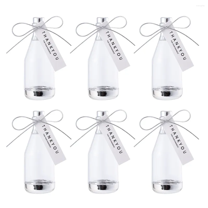 Vases 6pcs Candy Bottle Clear Jars Creative With Bow For Wedding Shower Party Birthday Favour Table Decorative ( Silver )