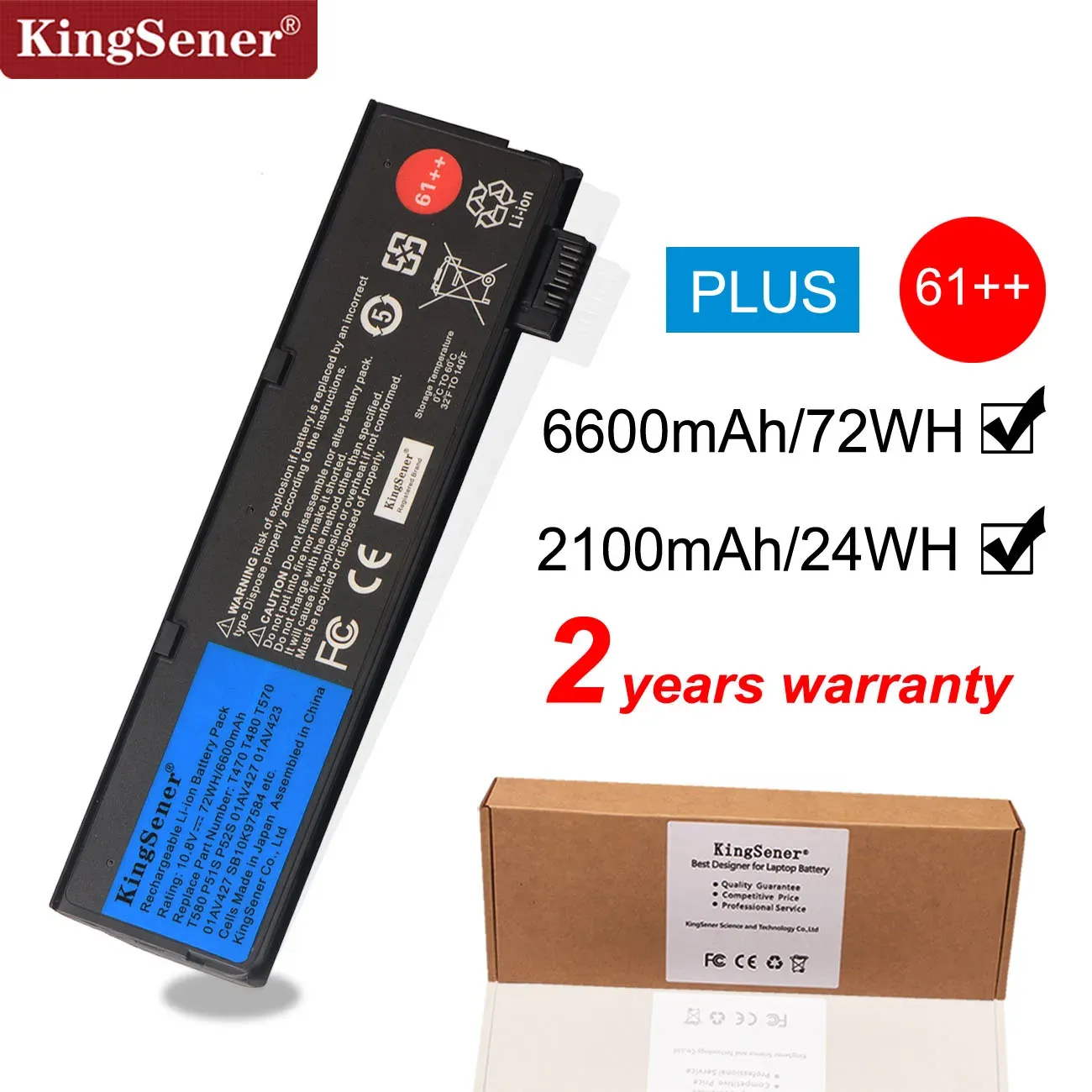 Batteries Kingsener 10.8v 6600mAh Batterie d'ordinateur portable pour Lenovo ThinkPad T470 T480 T570 T580 P51S P52S 01AV427 01AV428 01AV423 SB10K97580 61 ++