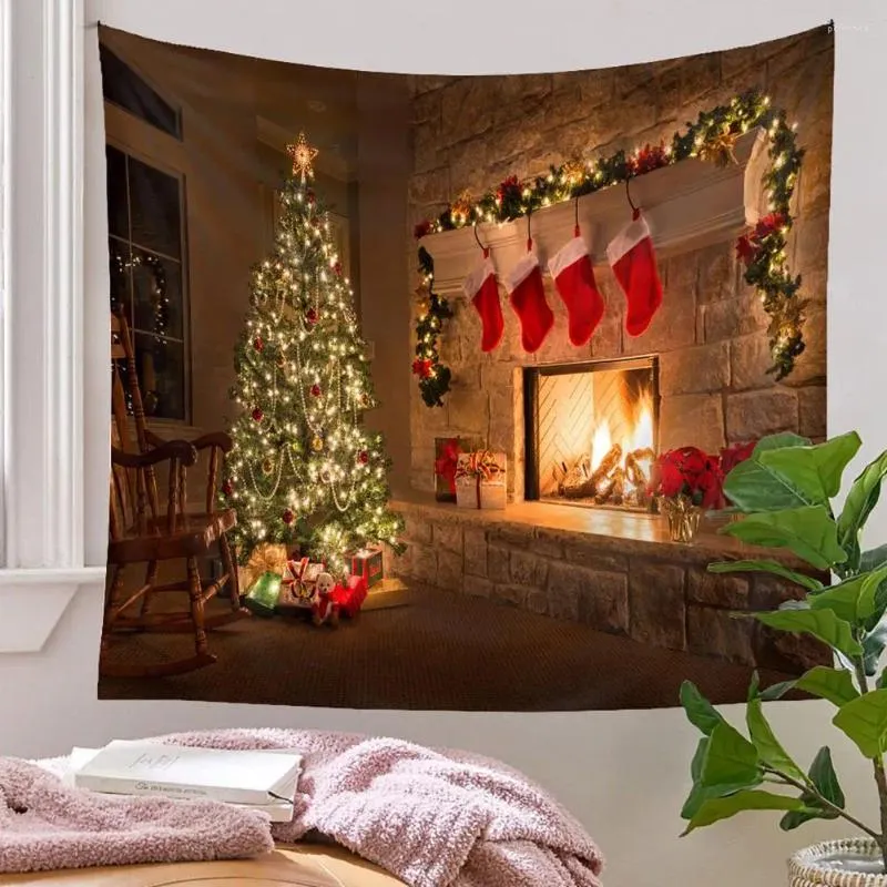 タペストリー冬のタペストリーボヘミアンクリスマスツリーお祝いの壁暖炉のためにぶら下がって