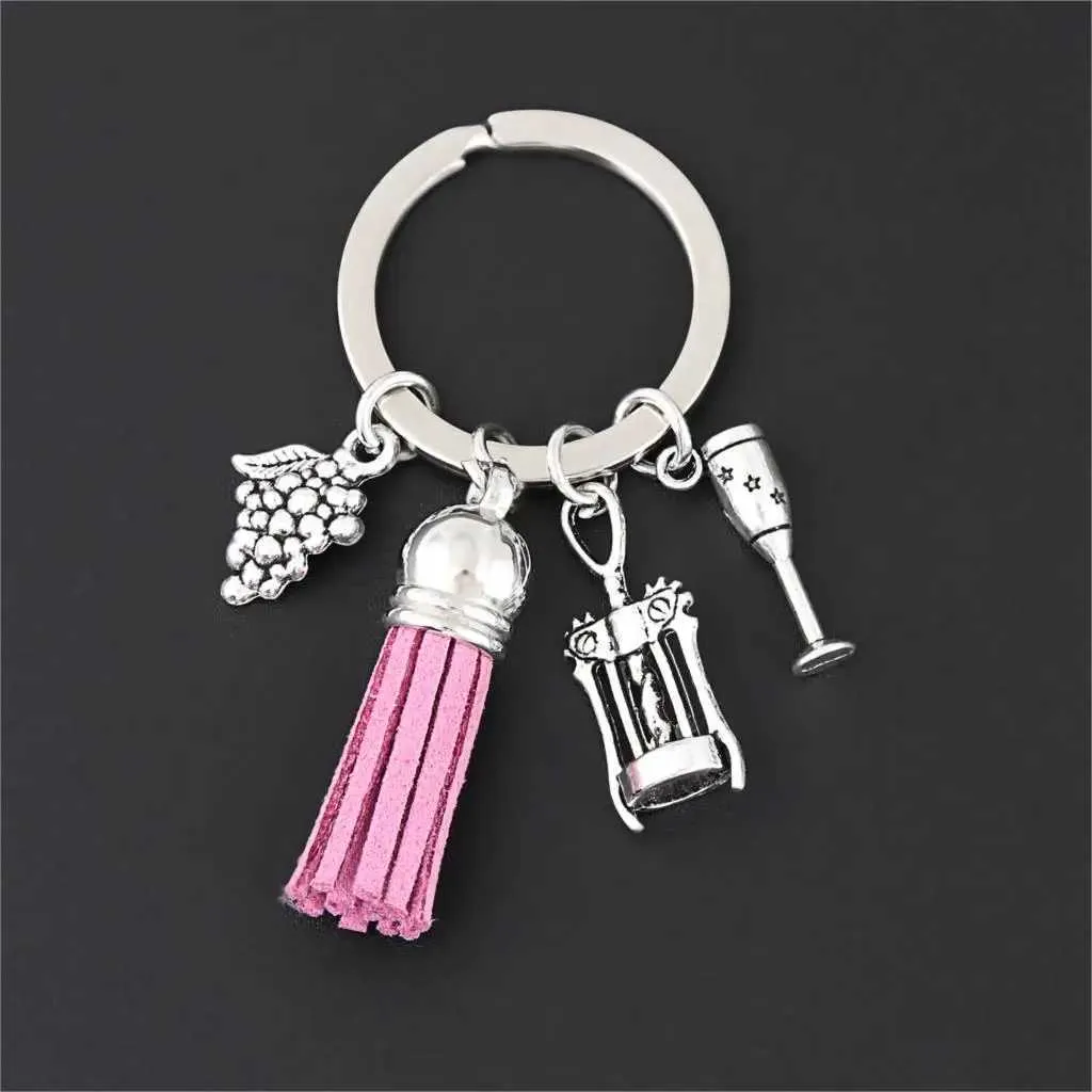 Keychains Lanyards 1Pc Wine Bottle Glass Opener Keychian Grape Cup Pendant Keyring Fit Lover Friendship Gift Jewelry Accessories E2679 Q240403