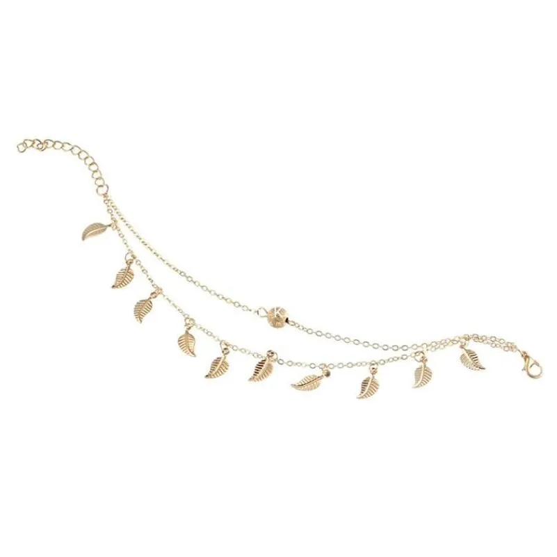 Anklets Women Leaf Charm Gold Chain Ankle Bracelet Fashion 18K Anklet Bracelets Foot Jewelry Drop Delivery Dhyia