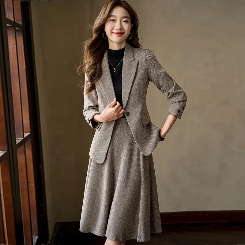 Autumn Winter Formal Women Business Suits 2 Piece Set with Skirt and Jackets Coat Professional Career Interview Clothing Sets 241107