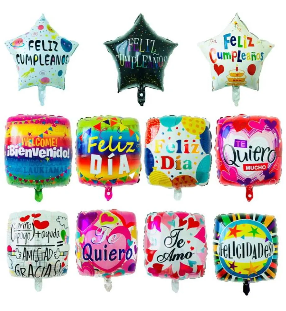 18 tum spanska Feliz Cumpleanos ballonger Uppblåsbar födelsedagsfest ballong hjärtstjärna fyrkantiga dekorationer helium folie ballong baby6382249