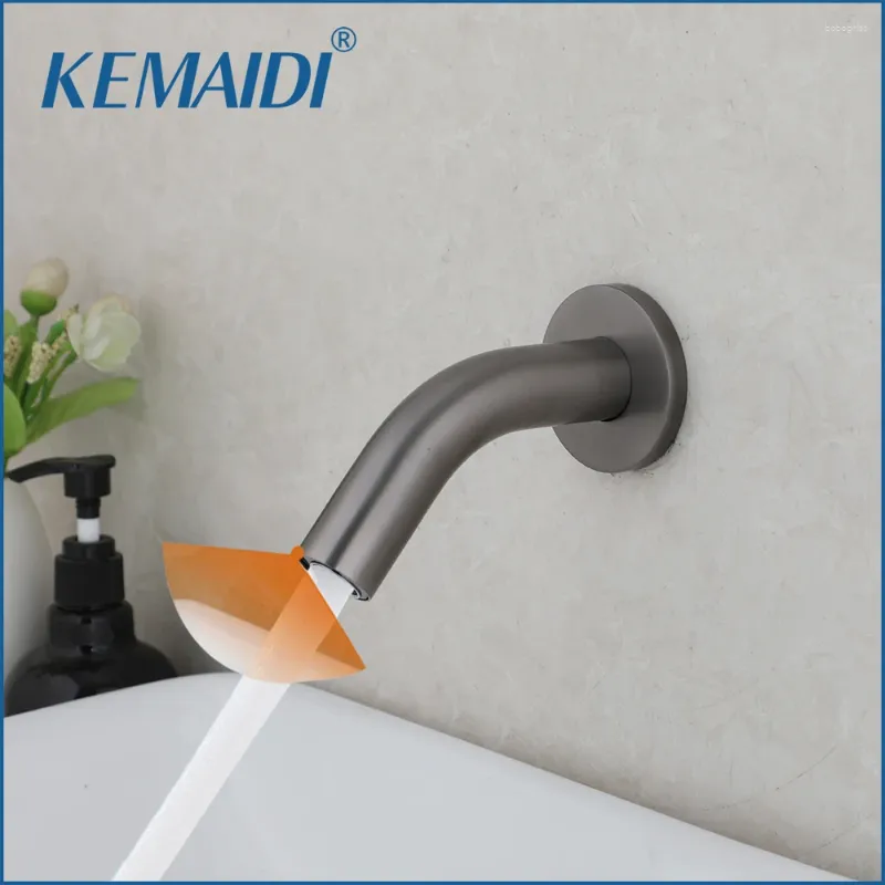 Bathroom Sink Faucets KEMAIDI Gun Grey Automatic Touch Free Sense Faucet Basin Solid Brass Cold Water Mixer Tap Wall Mounted